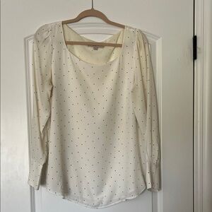LOFT Cream Blouse with Black Dots